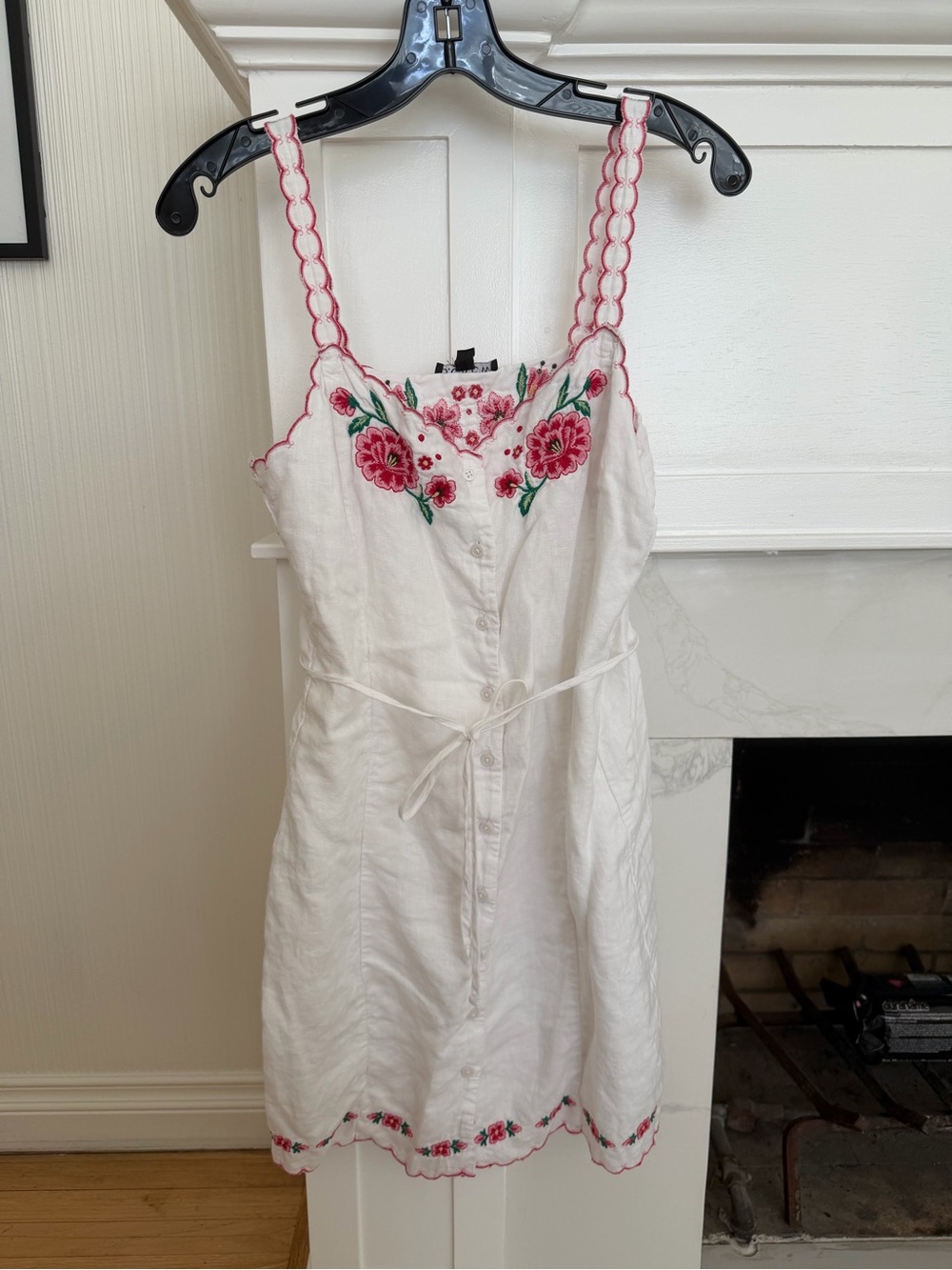 J. Crew White Sundress with Pink Floral Embroidery